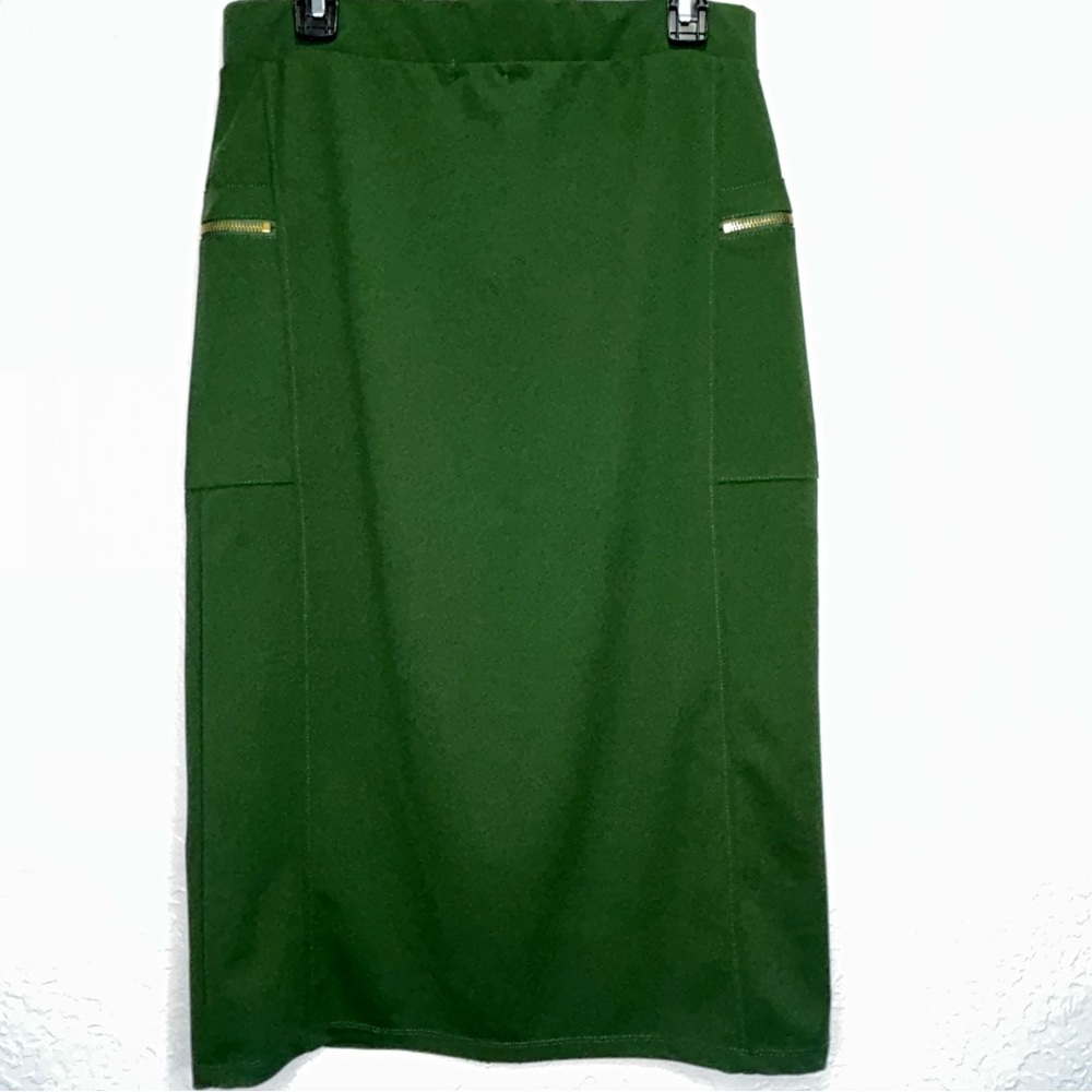 Olivia Blu Green Zippered Pencil Skirt , stretchy, pull up size Large - Picture 3 of 7